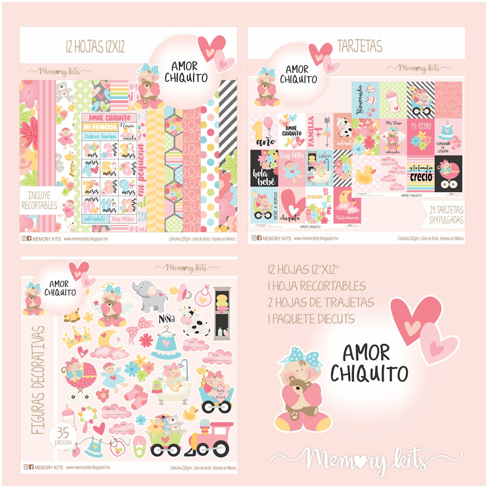 Kit de Papel Cartulina Amor Chiquito Niña Papel Memory Kits