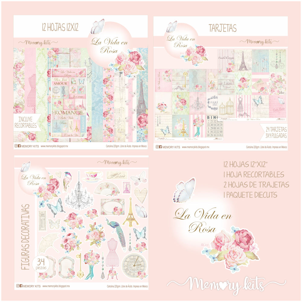 Kit de Papel Cartulina La Vida en Rosa Papel Memory Kits