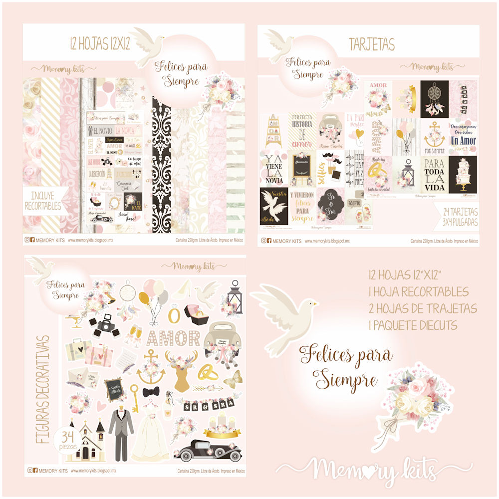 Kit de Papel Cartulina Felices para Siempre Papel Memory Kits