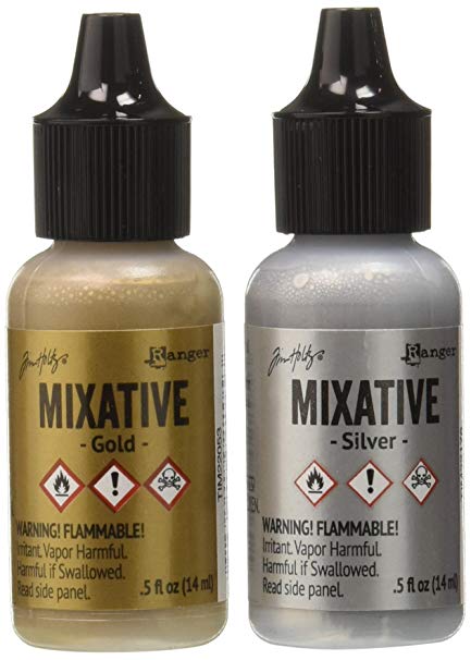 Tim Holtz Alcohol Ink Metallic Mixatives Gold &amp; Silver / Tintas de Alcóhol para Acabados Metálicos Tintas Ranger