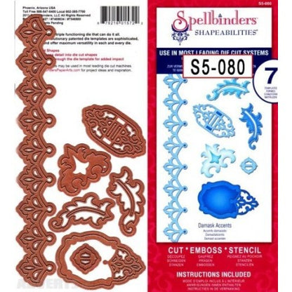 Damask Accents Dies and Emboss / Suaje y Realce Damasco y Accesorios Descontinuado Spellbinders