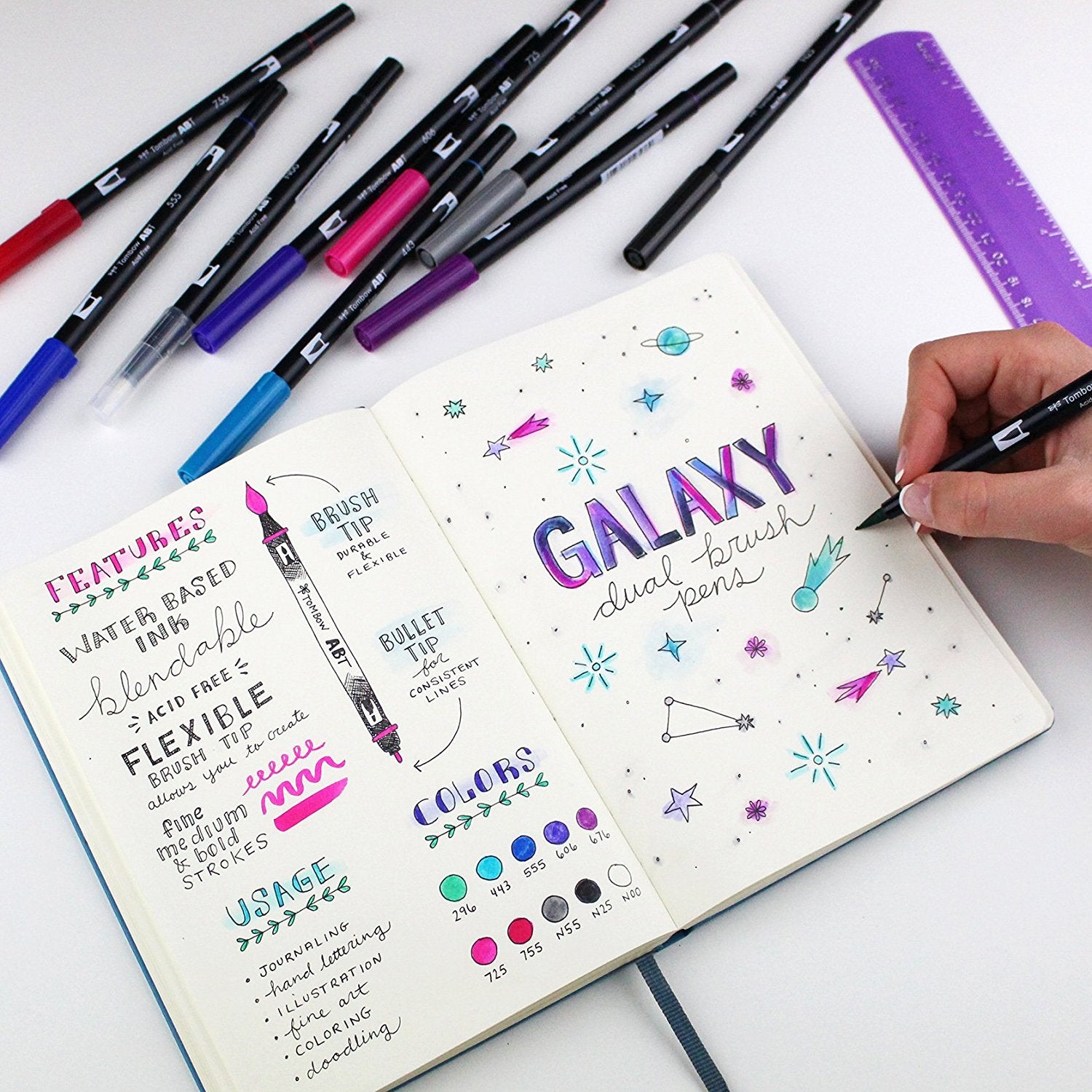 Marker Brush Pens Galaxy Palette / Marcadores Acuarelables Colores Galaxia Marcadores &amp; Plumones Tombow