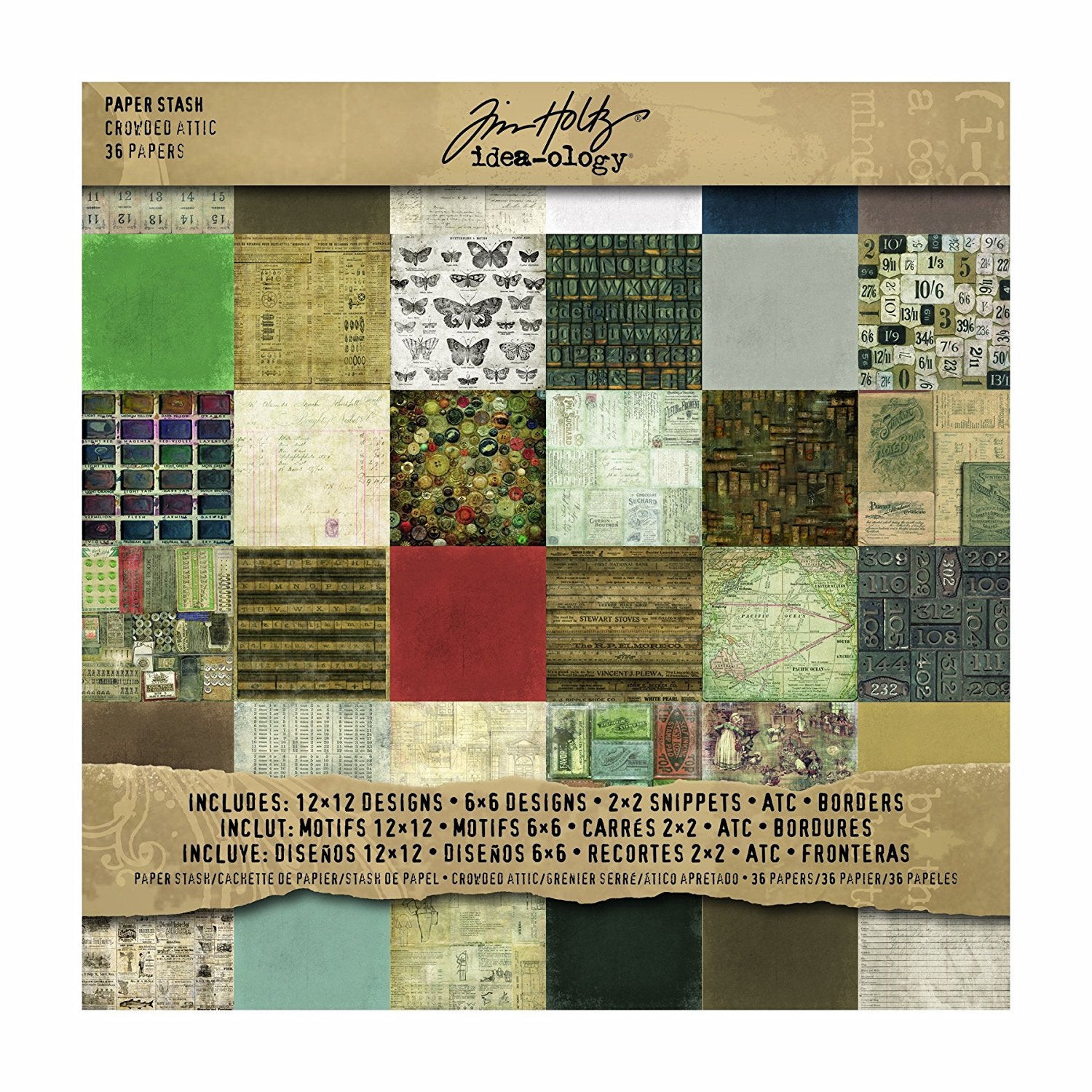 Tim Holtz Crowded Attic Papers 12" x 12" / Block de Papel Ático Descontinuado Tim Holtz