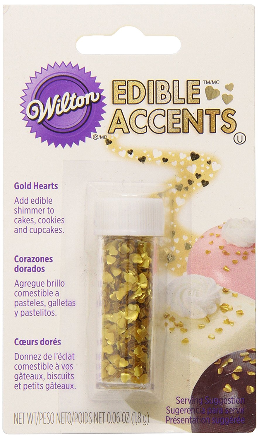 Gold Hearts Edible Accents / Confeti de Corazones Dorados Comestibles Repostería Wilton