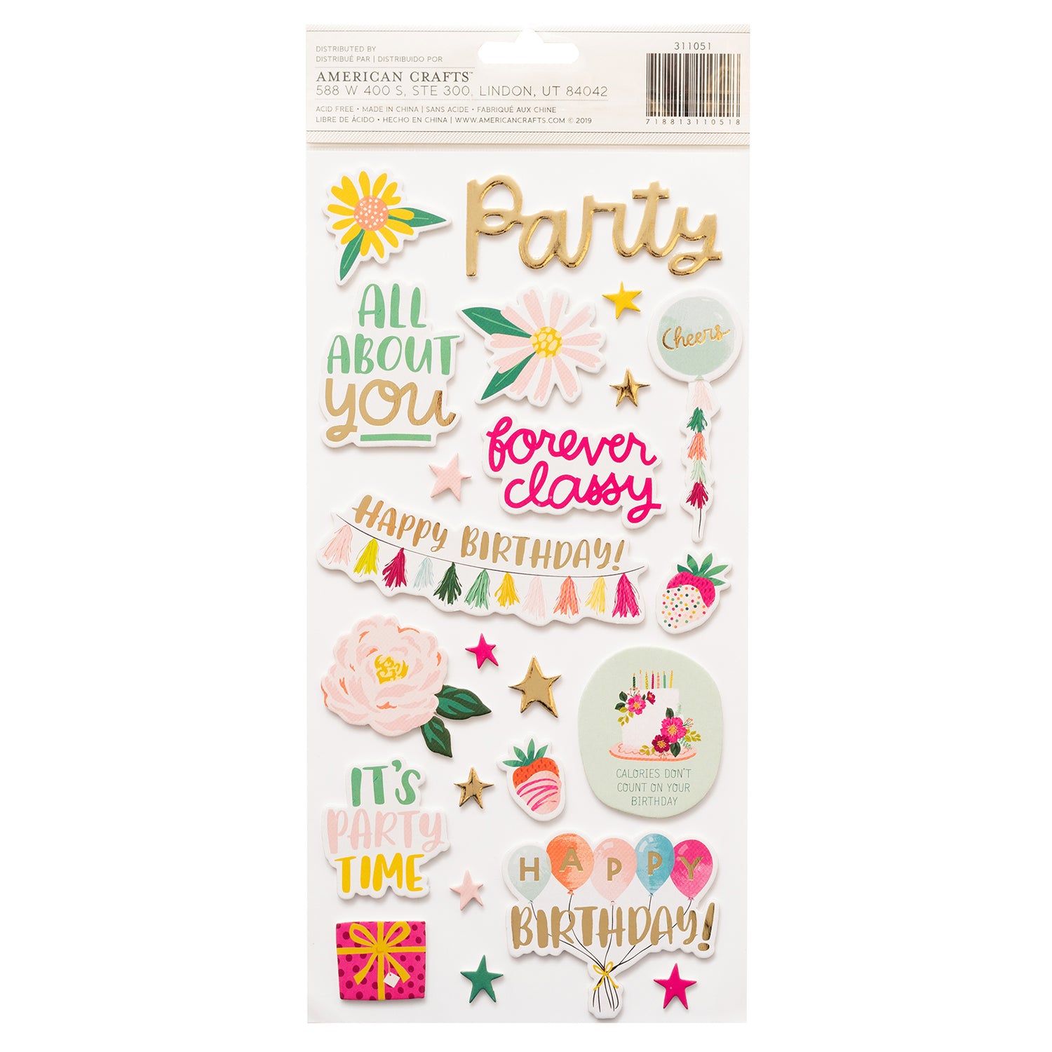 Cardstock Stickers Party Time / Estampas de Cartulina y Foamy Tiempo de Fiesta Descontinuado Pink Paislee