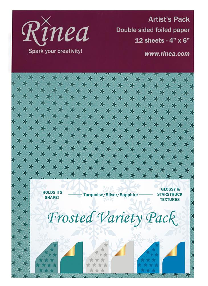 Frosted Foiled Papers 4"x6" / 12 Hojas de Papel Tipo Alumino Doble Cara Colores Fríos Papel Rinea