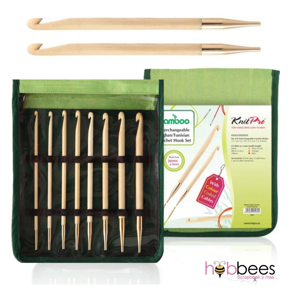 Bamboo Interchangeable Tunisian Crochet Hook Set / Set de 8 Ganchillos de Bamboo Tejido Knitter&