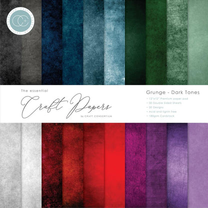 Grunge-Dark Tones Paper Pack / Papel Doble Cara Tonos Oscuros Descontinuado Craft Consortium