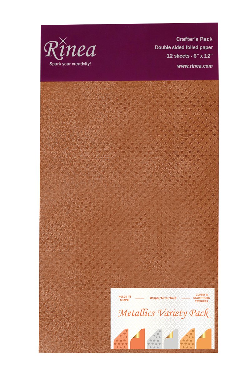 Metallics Foiled Papers 6"x12" / 12 Hojas de Papel Tipo Alumino Doble Cara Metalicos Papel Rinea