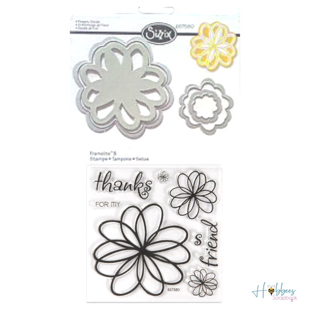 Set de Suajes y Sellos de Polímero de Flores / Flower Doodle Dados de Corte / Suajes / Troqueles Sizzix