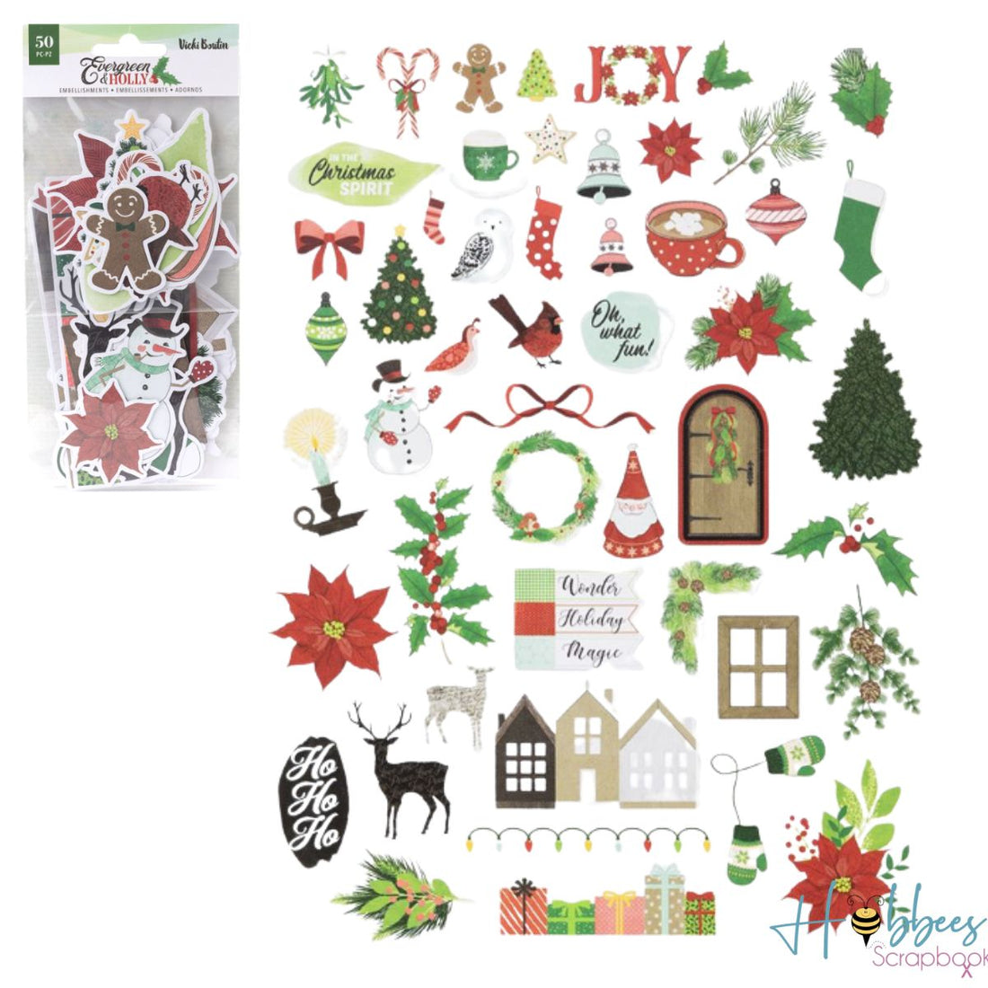 Evergreen &amp; Holly Cardstock Die-Cuts / Recortes Decorativos Adornos / Embellishments American Crafts