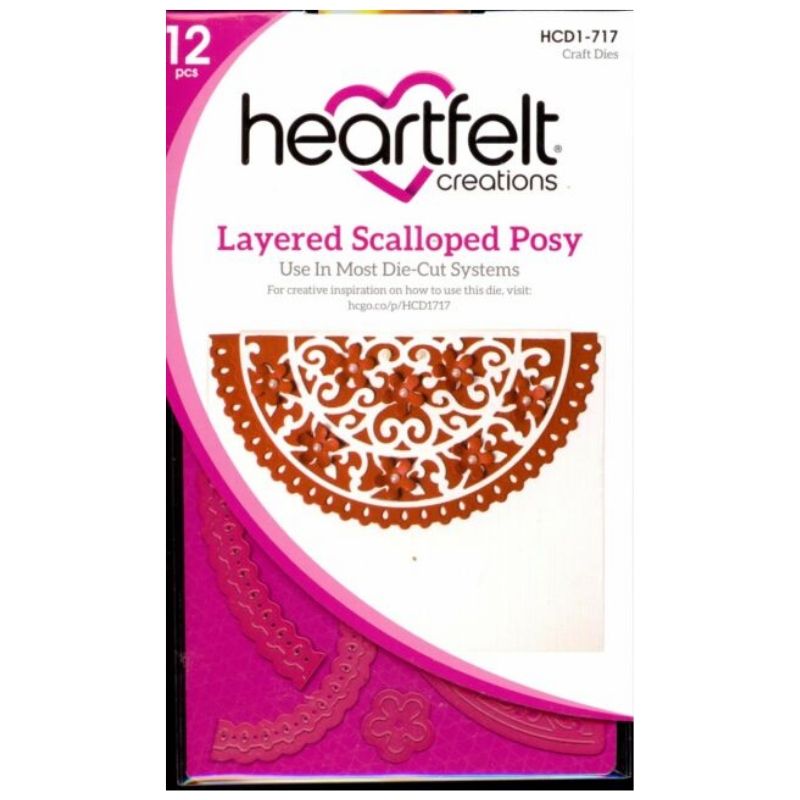 Cut &amp; Emboss Dies Layered Scalloped Posy  / Juego de Troqueles para Medio Círculo Floral Dados de Corte / Suajes / Troqueles Heartfelt Creations