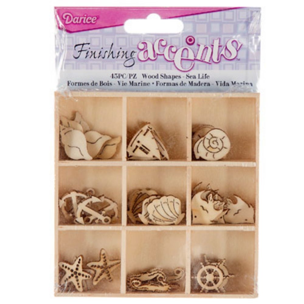 Mini Laser Cuts Sea Life Theme / 45 Figuritas de Madera Náuticas Descontinuado Darice