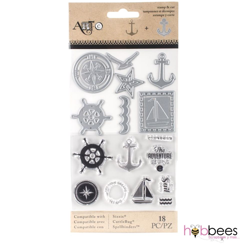 Nautical Stamp &amp; Die Set / Sellos y Suajes Nautico Dados de Corte / Suajes / Troqueles Pebbles