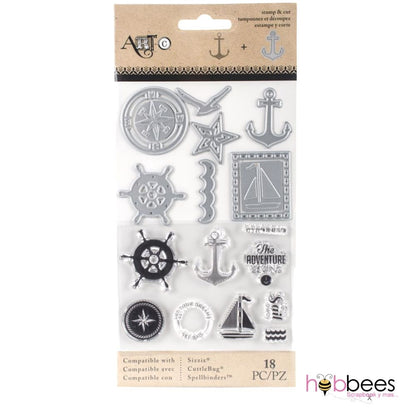 Nautical Stamp &amp; Die Set / Sellos y Suajes Nautico Dados de Corte / Suajes / Troqueles Pebbles
