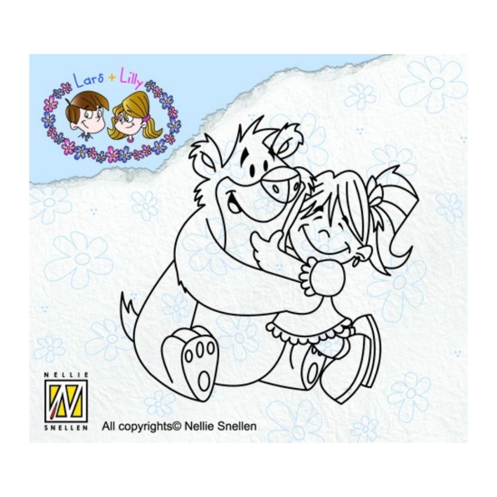 Huggy Bear Stamp / Sello de Oso y Niña