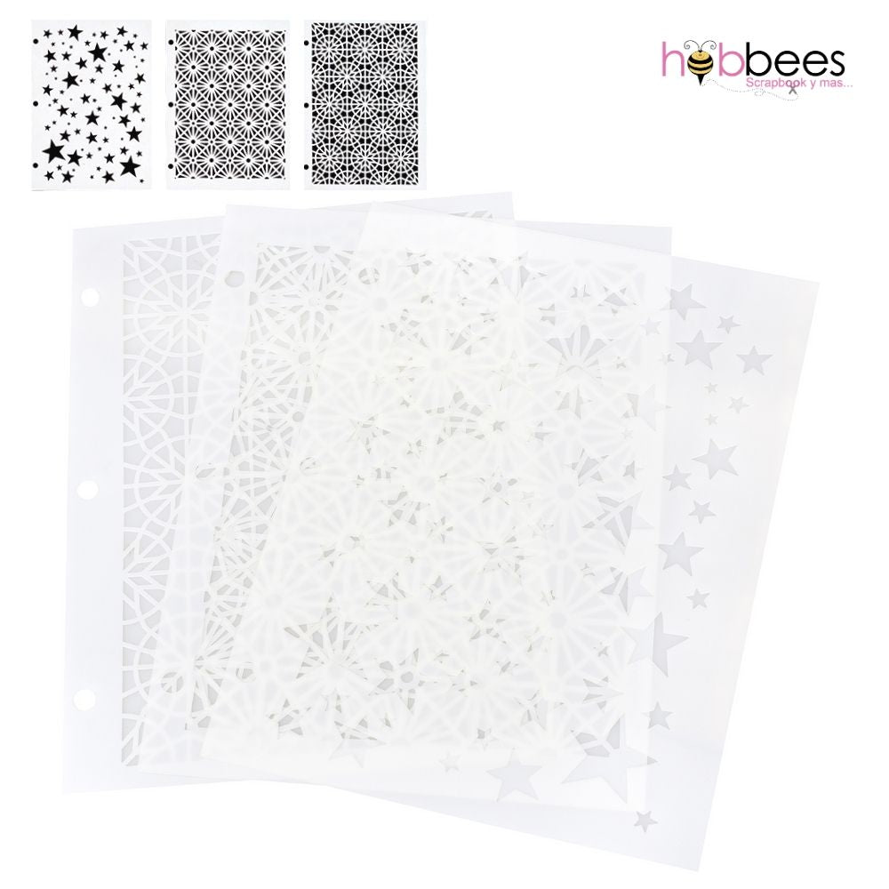 Starstruck Mixed Media Stencils / Estenciles de Deslumbramiento Esténciles / Plantillas Vicki Boutin