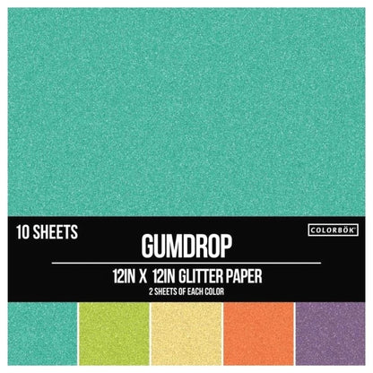 Gumdrop Glitter Paper / 10 Hojas Papel Glitter Gumdrop 12&quot; Papel Colorbok