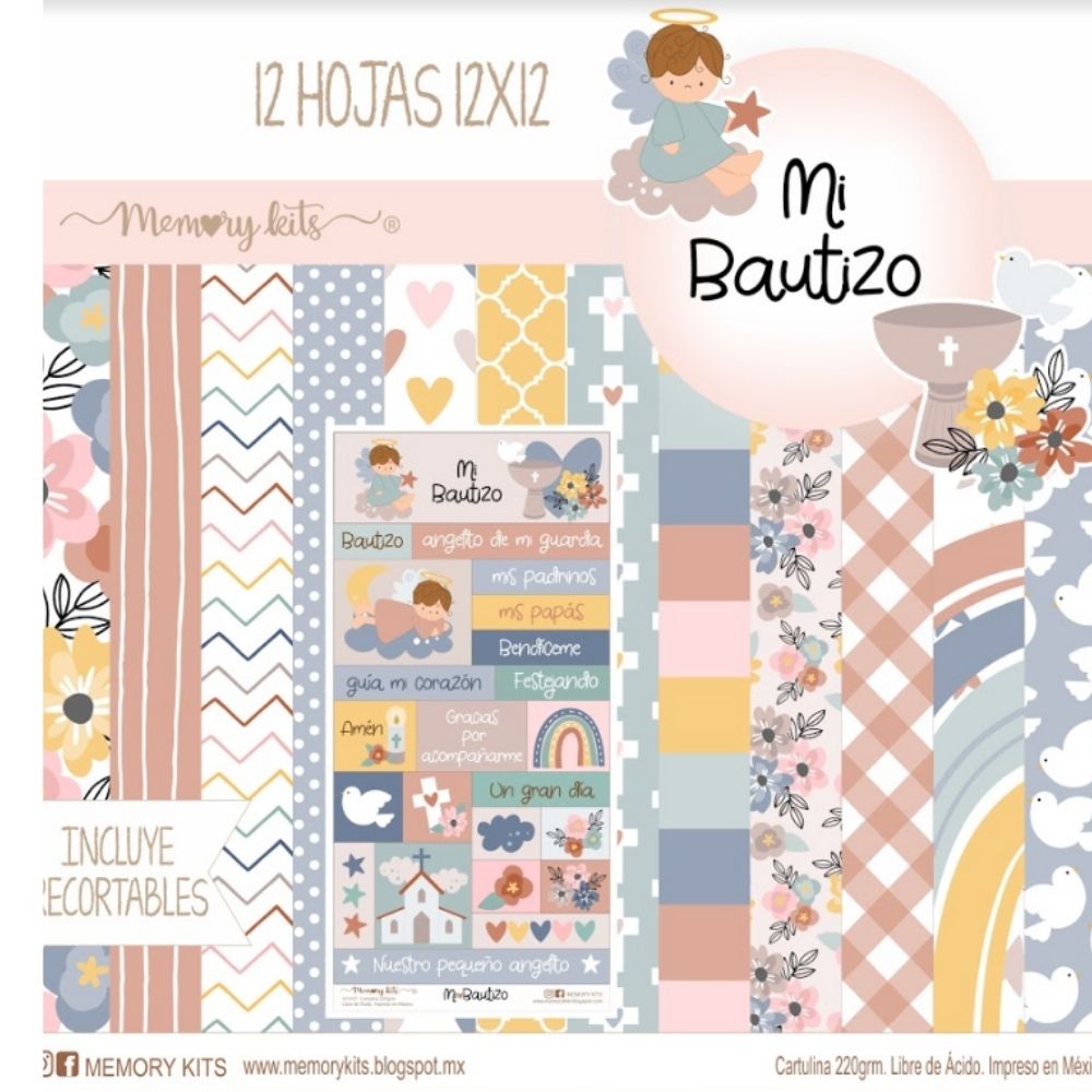 Kit de Papel Cartulina Mi Bautizo Papel Memory Kits