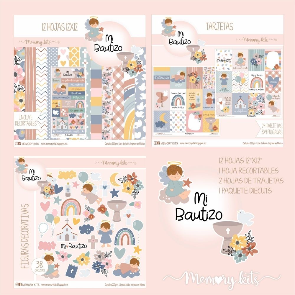 Kit de Papel Cartulina Mi Bautizo Papel Memory Kits