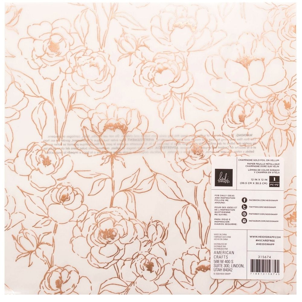 Vellum Champagne Foil Paper / Hoja Papel Albanene Rosas Papel, Hojas Sueltas Heidi Swapp