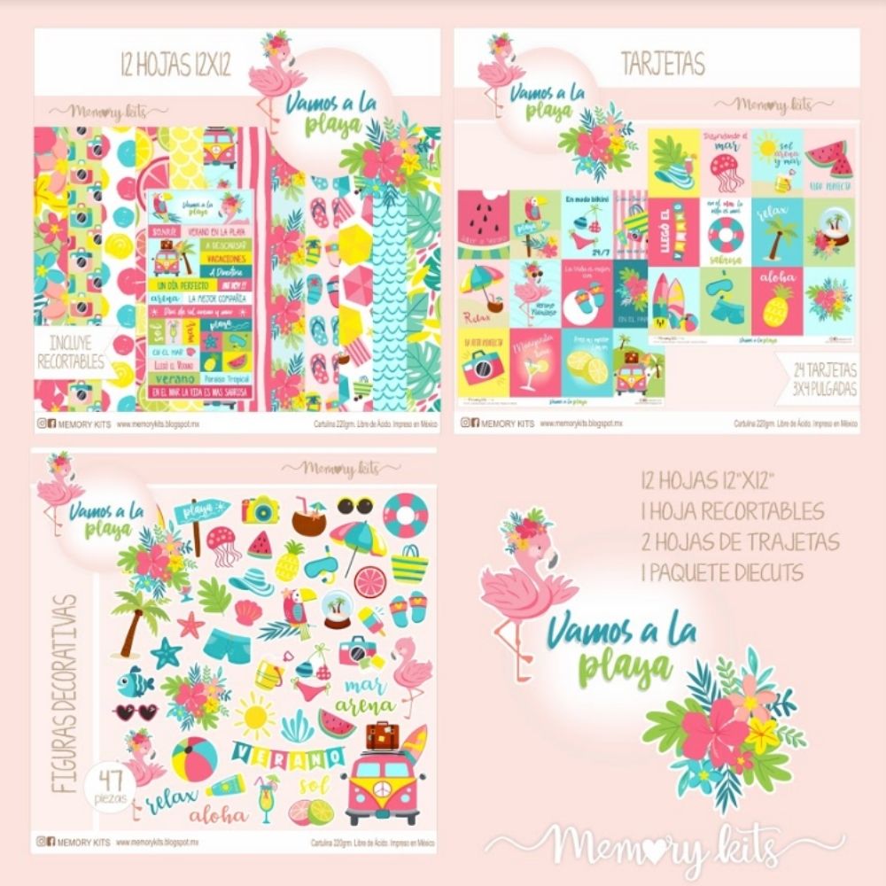 Kit de Papel Cartulina Vamos a la Playa Papel Memory Kits