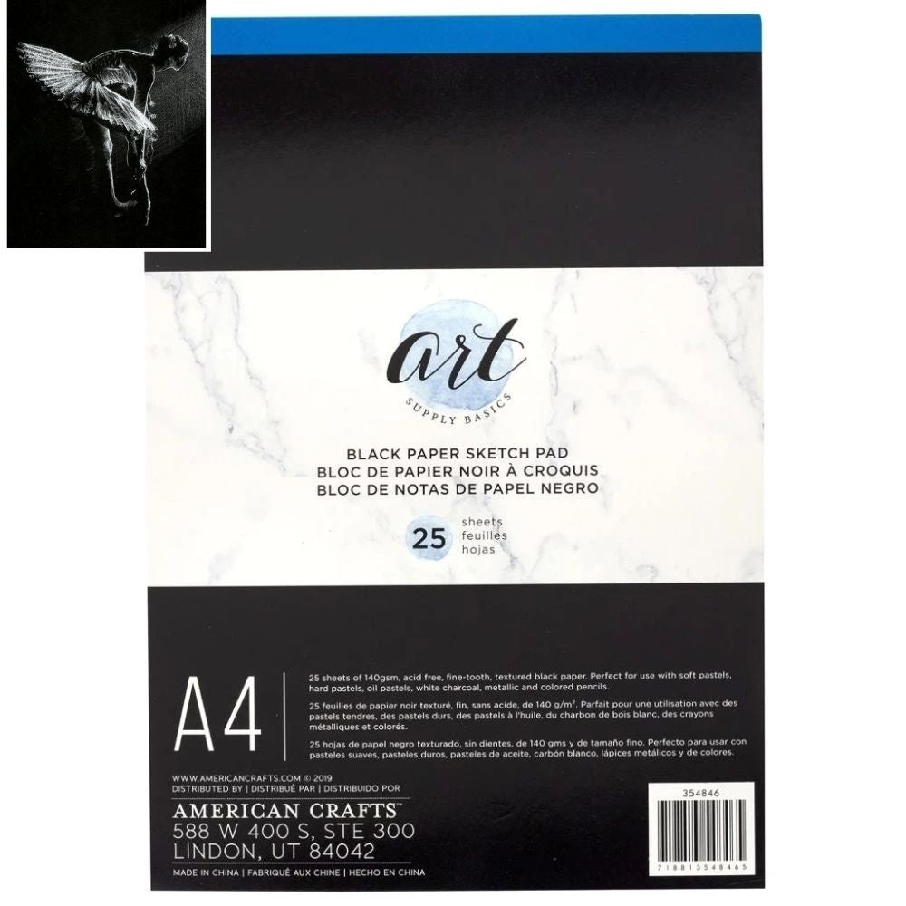 Black Paper Sketch Pad A4 / Block de Boceto Papel Negro Descontinuado American Crafts