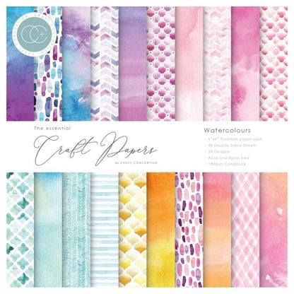 Watercolours Paper Pack / Block Papel Doble Cara Acuarelas 6&quot; Papel Craft Consortium