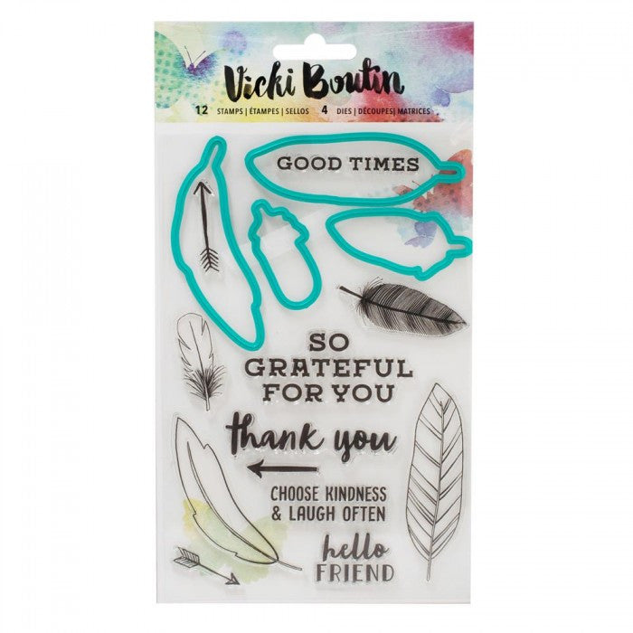 Feather Stamps &amp; Dies Set / Kit de Sellos y Suajes de Hojas Descontinuado American Crafts