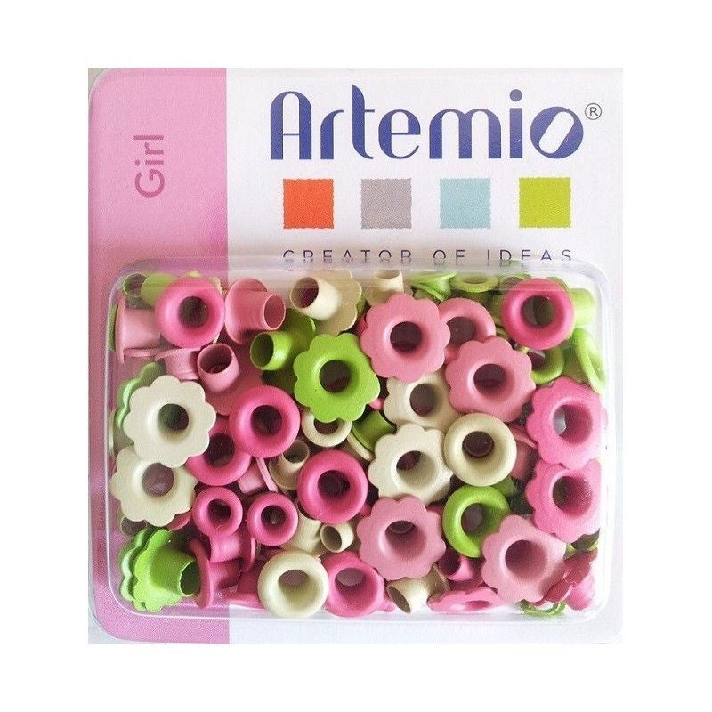 Girl Eyelets / 120 Ojillos Niña de Flores y Círculos Descontinuado Artemio