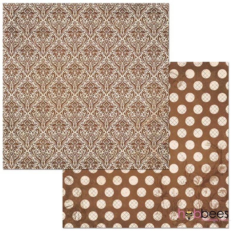 Double-Sided Cardstock Dot Damask Chocolate / Hoja de Cartulina Doble Cara Descontinuado BoBunny