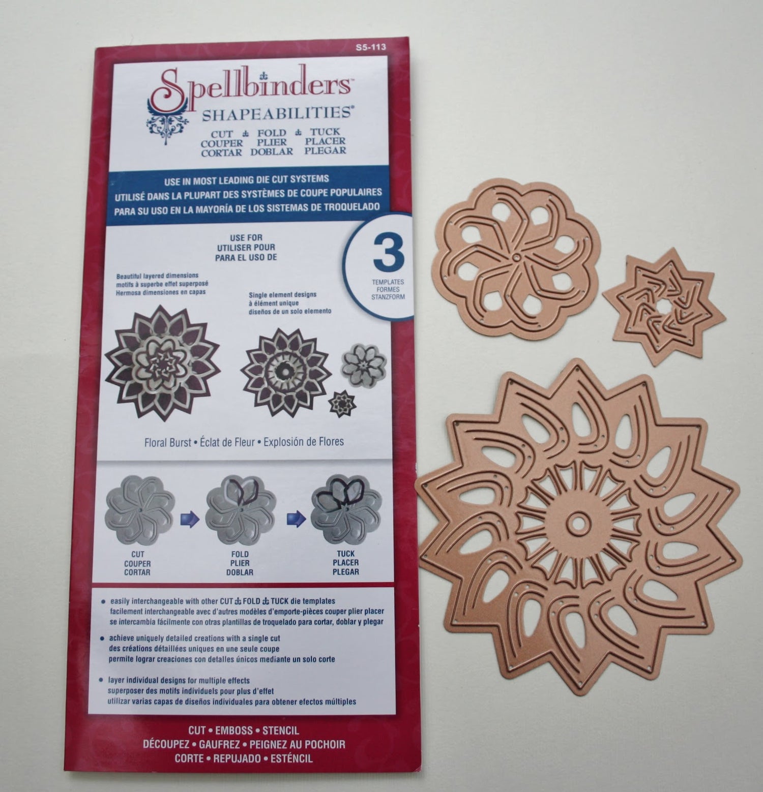 Shapeabilities Cut, Fold &amp; Tuck Dies  Floral Burst / Suaje y Realce Explosión de Flores Dados de Corte / Suajes / Troqueles Spellbinders