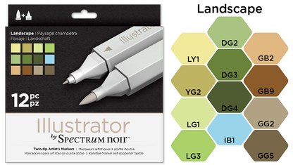 Illustrator by Spectrum Noir Landscape Set / Set de 12 Marcadores Paisaje Descontinuado Crafter&
