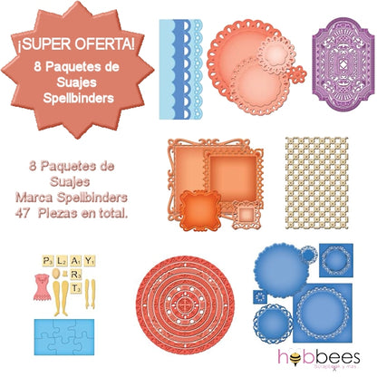 Kit Promocional de 8 Paquetes de Suajes Spellbinders a Precio Especial Descontinuado Spellbinders