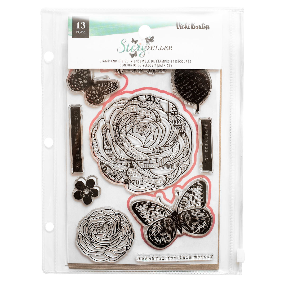 Wonderful Stamps &amp; Dies Set / Kit de Sellos y Suajes Maravillosos Dados de Corte / Suajes / Troqueles Vicki Boutin