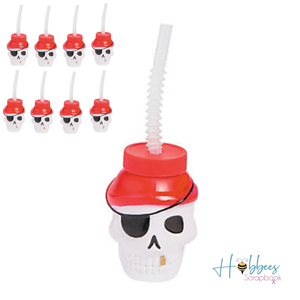 Skull Cups w Straws / 8 Vasos de Calavera Pirata Descontinuado Novelty