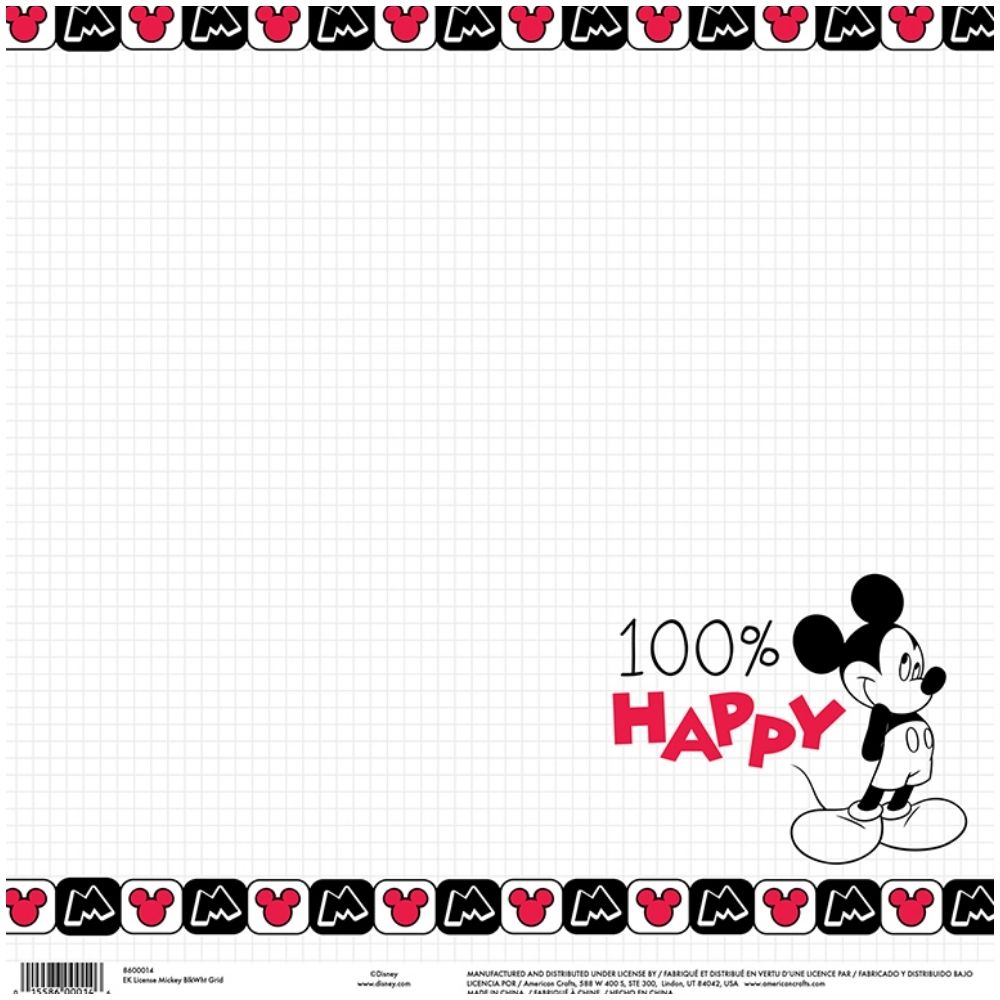 Mickey Black &amp; White Grid Cardstock 12 x 12&quot; / Cartulina Estampada Disney Papel, Hojas Sueltas Ek Success