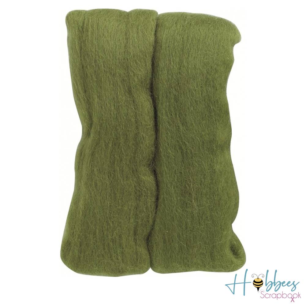 Natural Wool Roving Moss Green / Lana Afieltrable Verde Musgo
