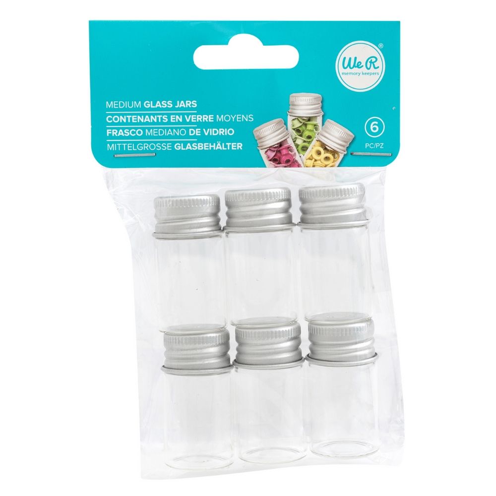 Medium Glass Jars / 6 Frascos de Vidrio Med. con Tapa Metálica Almacenamiento y Organización We R Memory Keepers