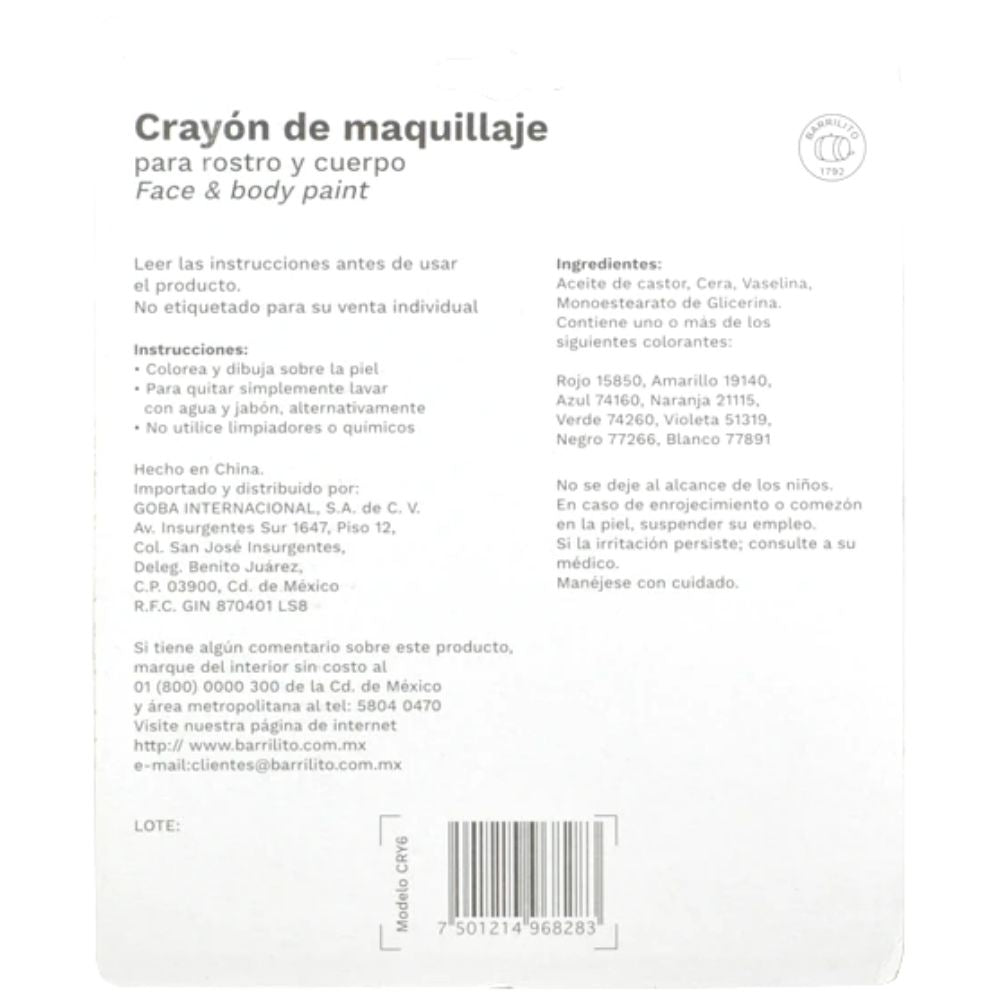 6 Crayones Pinta Caritas Primarios Descontinuado Barrilito