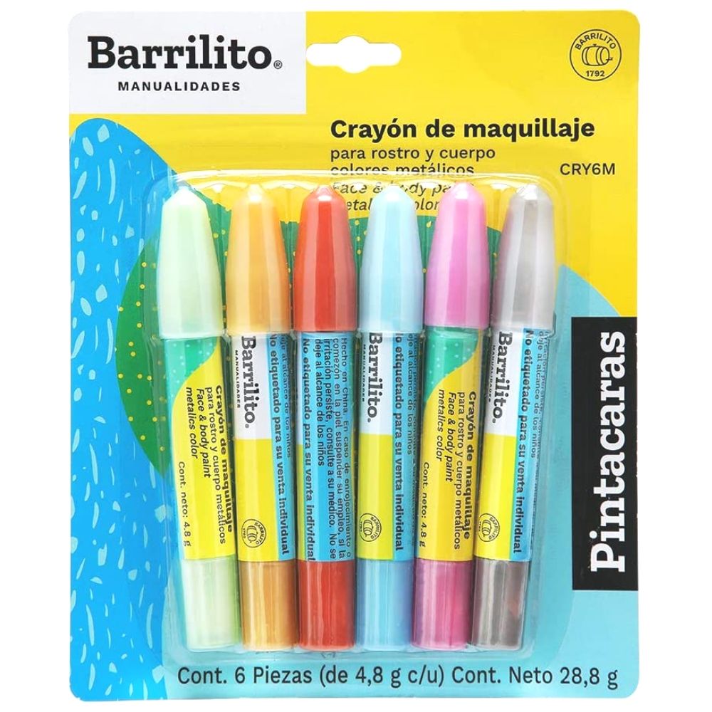 6 Crayones Pinta Caritas Metálicos