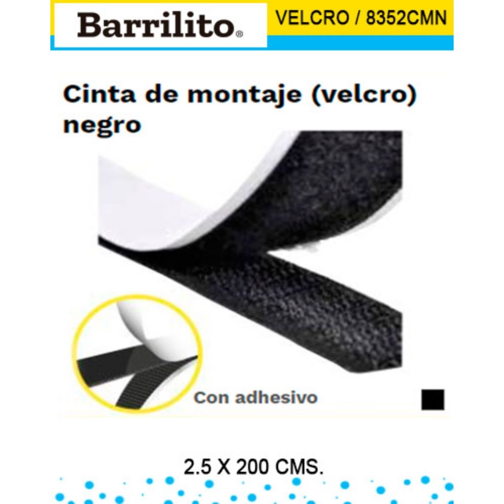 Cinta Velcro Adhesiva Negra para Montaje de 2.5 cm Adhesivos / Pegamentos Barrilito