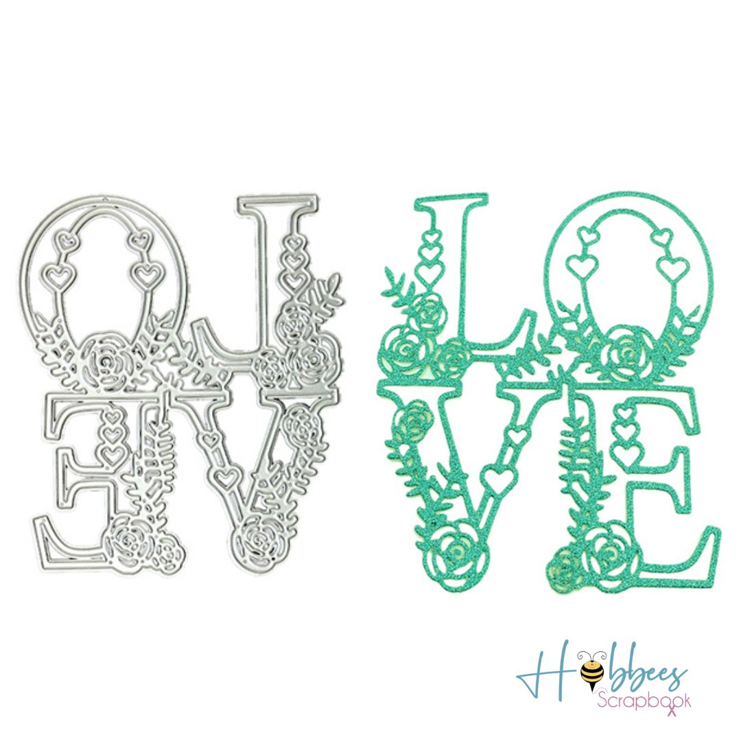 Suaje de Frase Love con Flores Dados de Corte / Suajes / Troqueles Hobbees