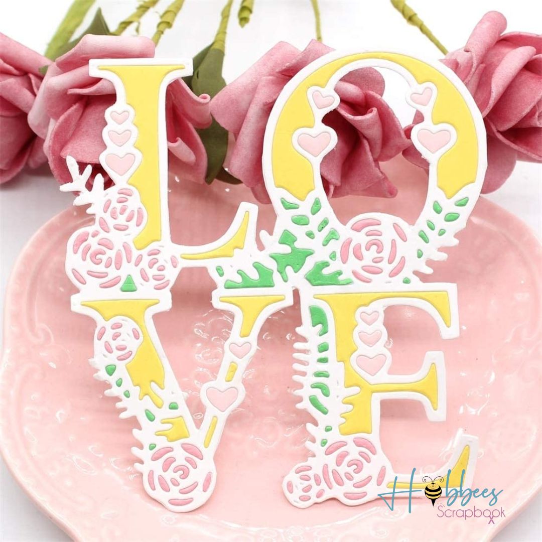 Suaje de Frase Love con Flores Dados de Corte / Suajes / Troqueles Hobbees