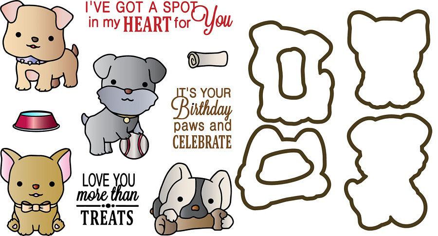 Stamps and Dies Kit Puppy Time / Kit de Suajes y Sellos de Perritos Descontinuado LDRS Creative