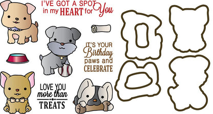 Stamps and Dies Kit Puppy Time / Kit de Suajes y Sellos de Perritos Descontinuado LDRS Creative