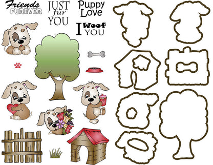 Stamps and Dies Kit Puppy Love / Kit de Suajes y Sellos de Perritos Descontinuado LDRS Creative