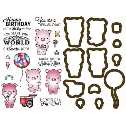 Cling Mounted Rubber Stamps and Dies Sweet Treats / Sellos Cling y Suajes de Cerditos Descontinuado LDRS Creative
