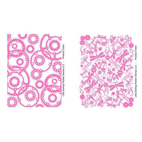 Embossing Folders Timeless / 2 Folders de Grabado Libélulas y Engranes Descontinuado LDRS Creative