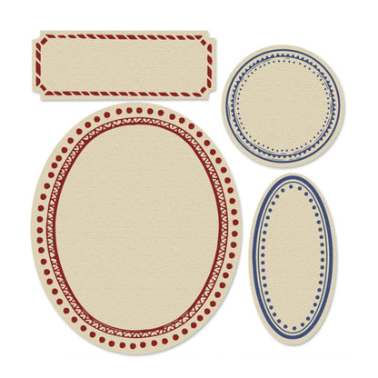 Die Set w/Stamps Labels / Set de Suajes y Sellos de Círculos y Ovalos Descontinuado Sizzix
